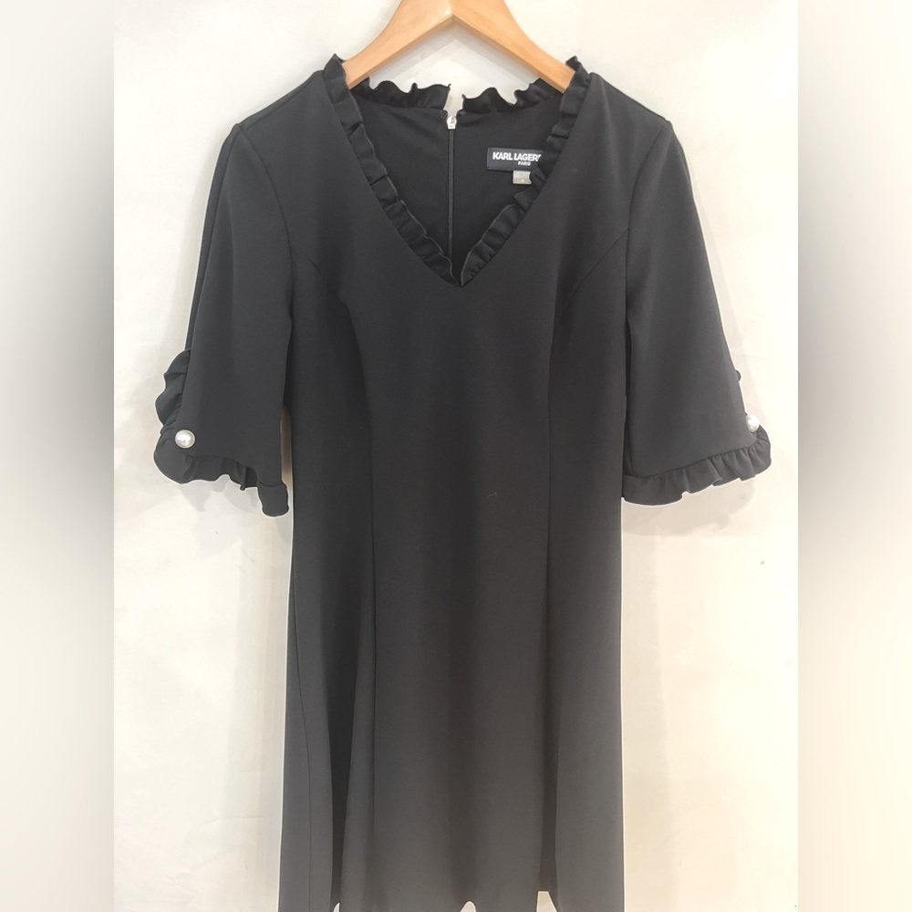 Black Midi Dress with Ruffle Detailing